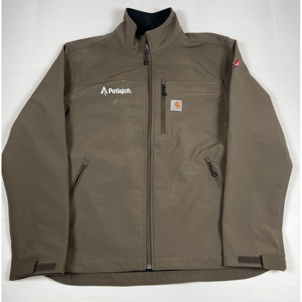 Carhartt Men L Moss Green Full Zip Softshell Water Repellent Rain Jacket Cambodi